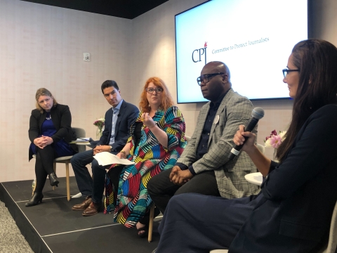 ICFJ's Julie Posetti moderates a World Press Freedom Day panel on "lawfare." 